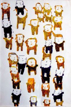 Donald Mitchell, Yellow People, marker and colored pen on paper